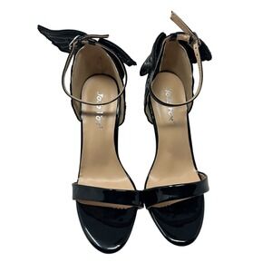 Jojo Fox Black Patent Butterfly Wing Stiletto Sandals Ankle Strap Heels Womens